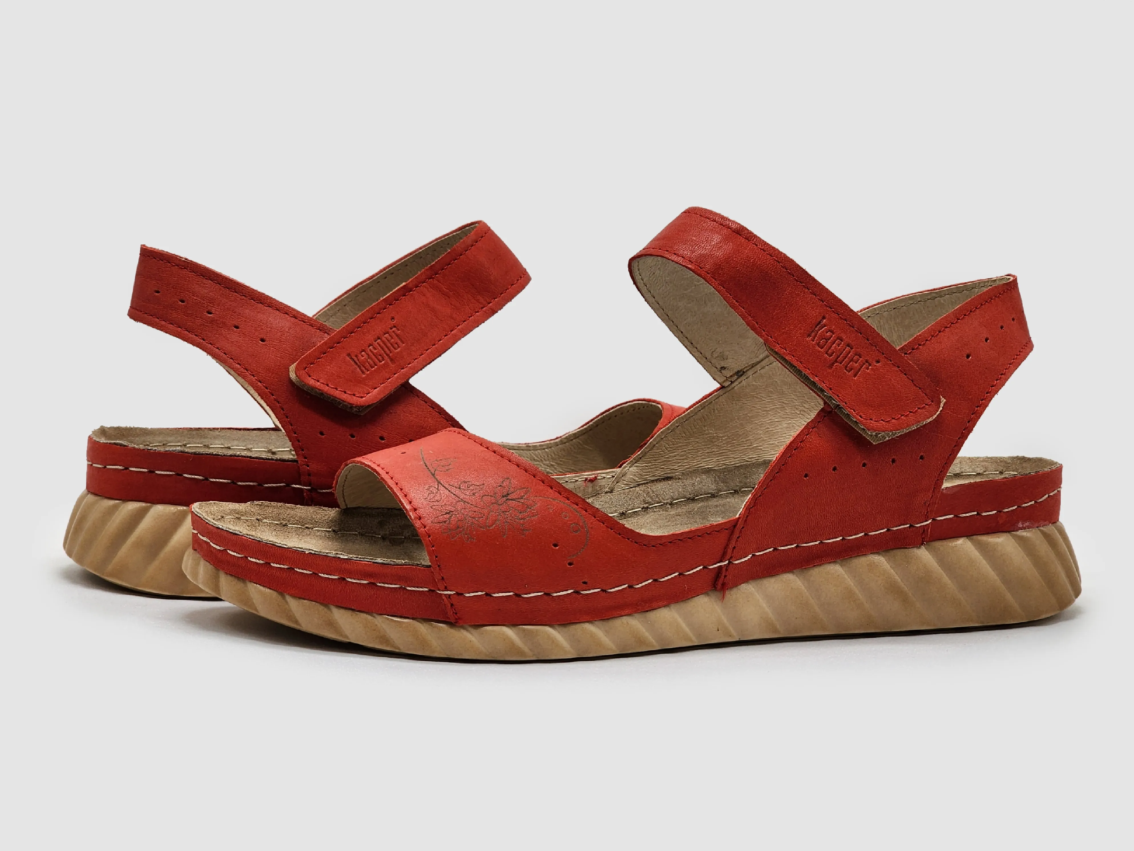 Women's Leather Sandals - Red