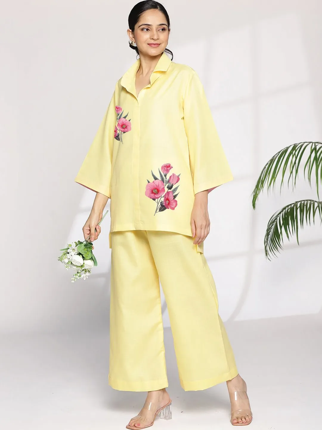 Yellow CottonSlub ShirtTop - Mina