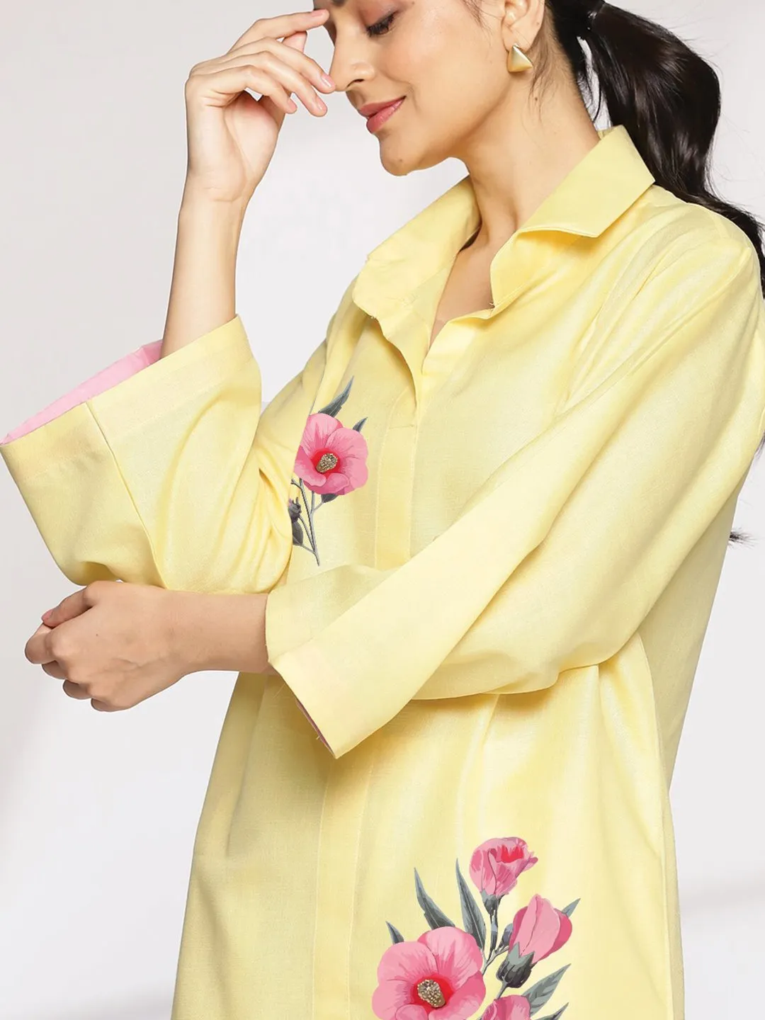 Yellow CottonSlub ShirtTop - Mina