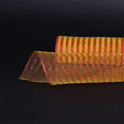 Yellow with Red - Metallic Line Mesh Wrap ( 21 Inch x 10 Yards )